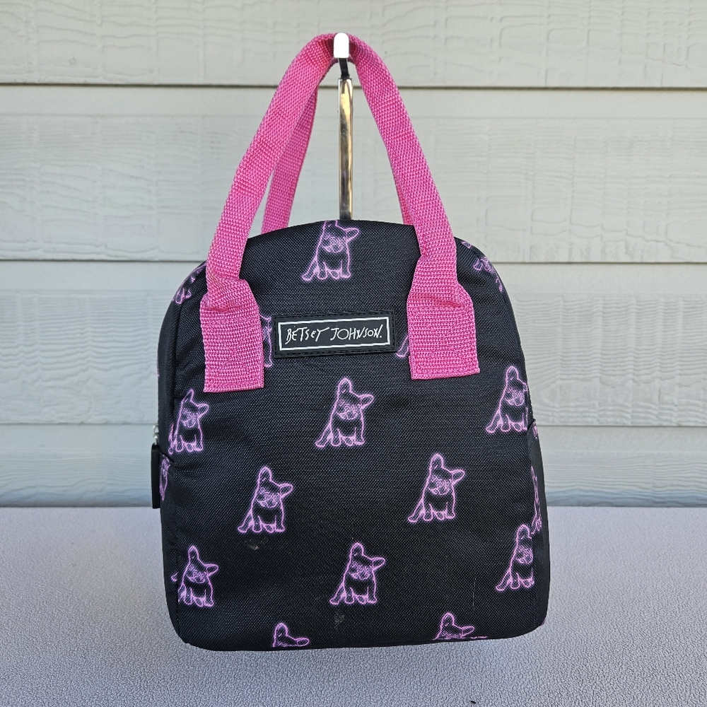 Betsey Johnson Insulated Satchel Lunch Tote Bag Black Frenchie French Bulldog